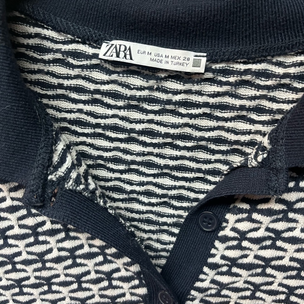 Zara Navy & White Houndstooth Polo Mini Dress - Picture 3 of 5